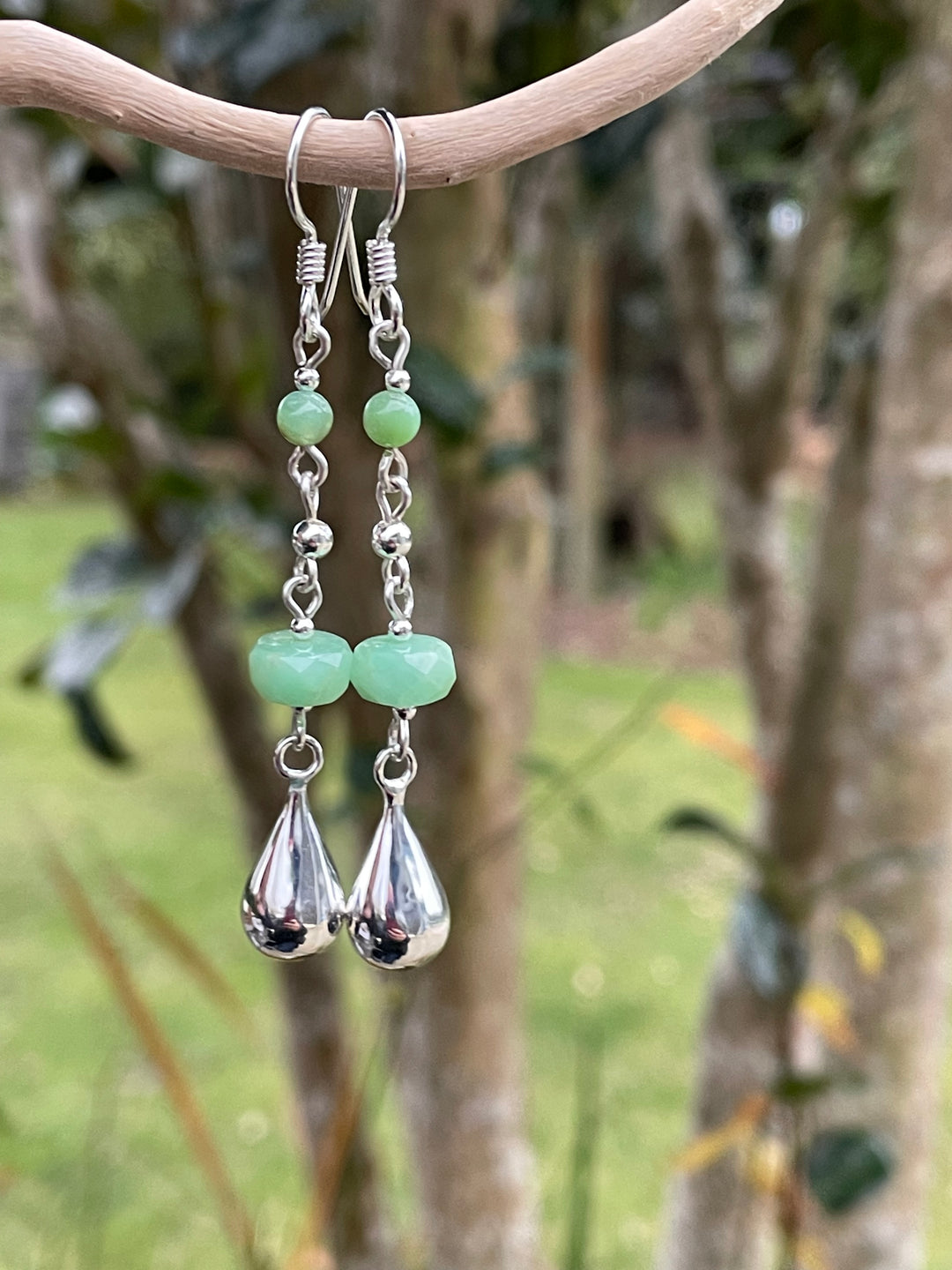 Chrysoprase and sterling drop earrings