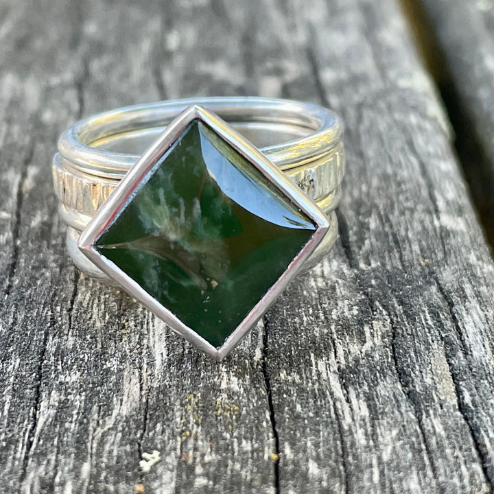 Square NZ Greenstone Unity Spinner Ring