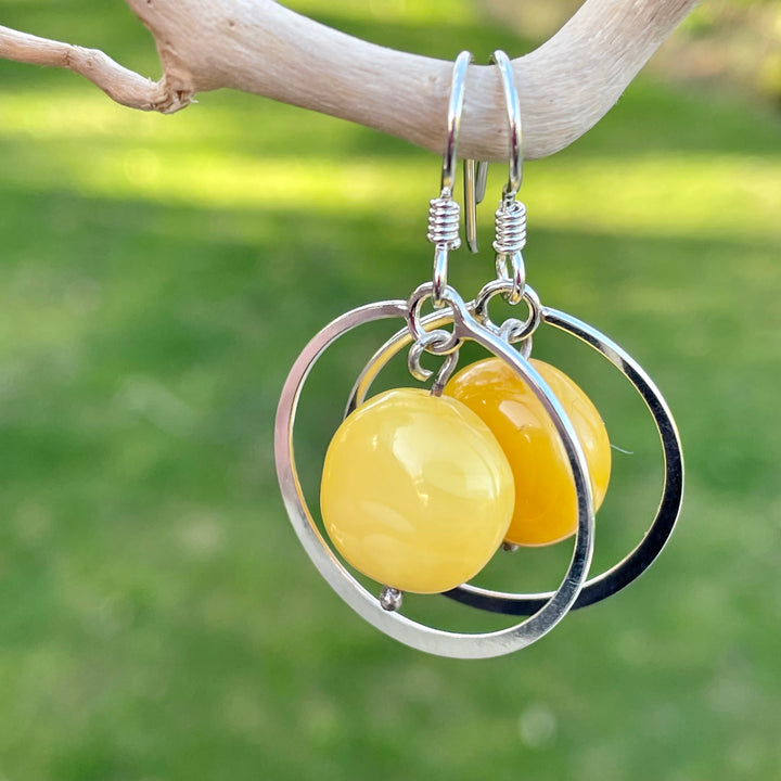 Butterscotch Amber sterling hoop earrings