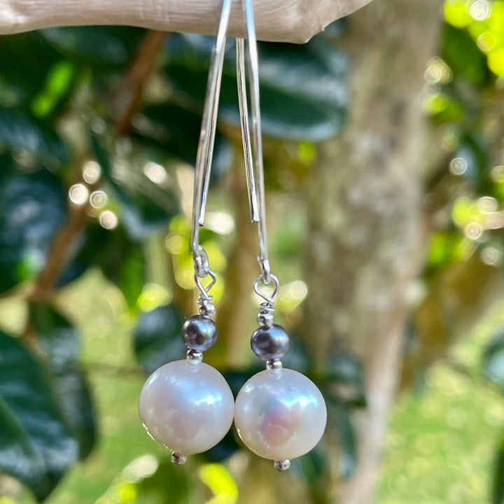 White and peacock freshwater pearl earrings