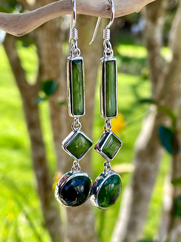 New Zealand greenstone and sterling silver earrings