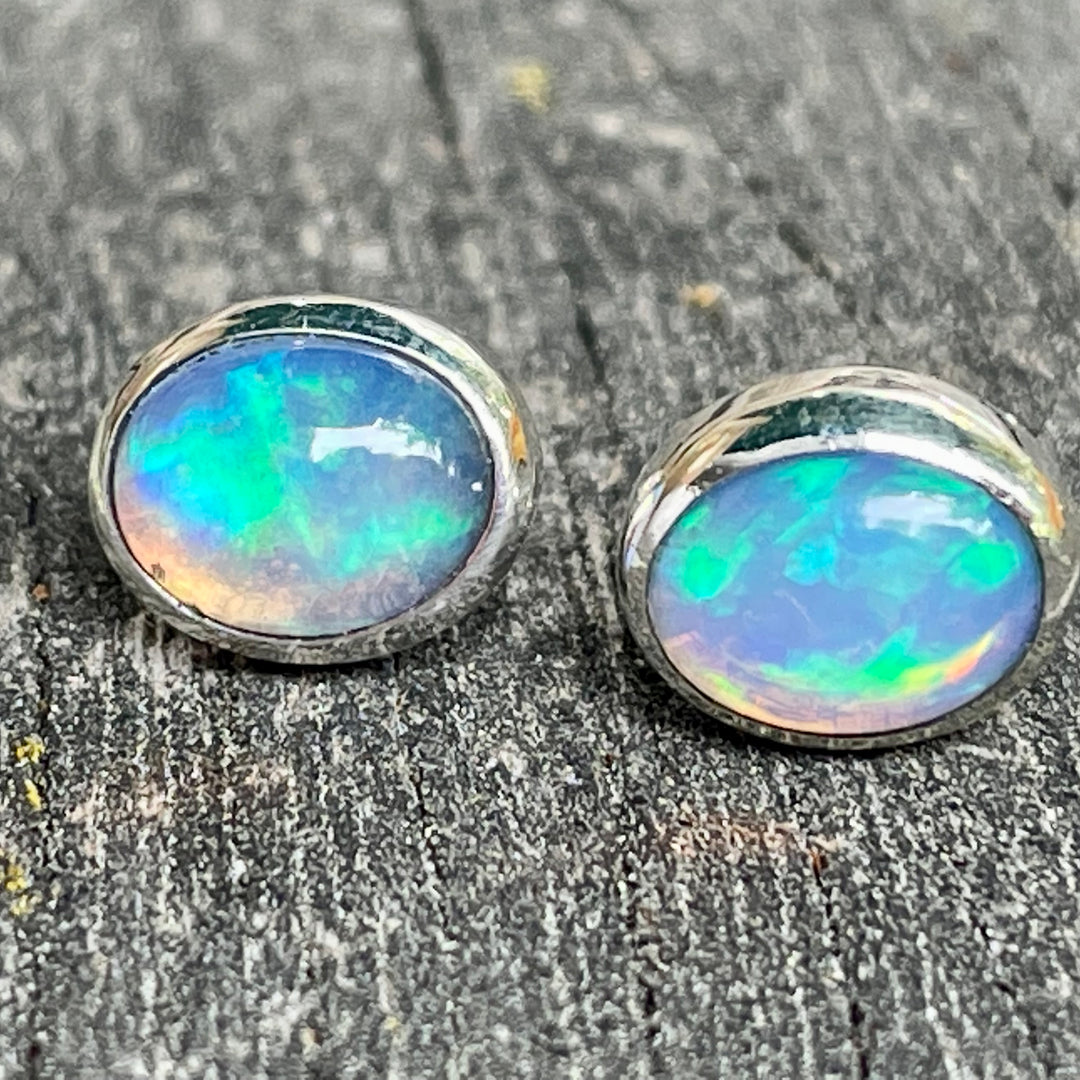 Oval Ethiopian opal studs