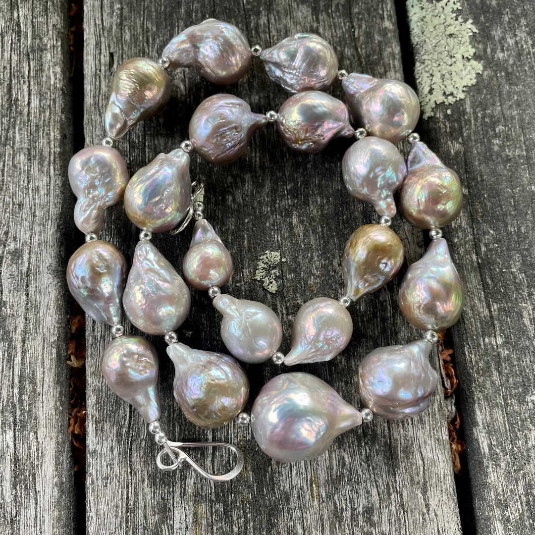 Silver baroque freshwater pearl necklace
