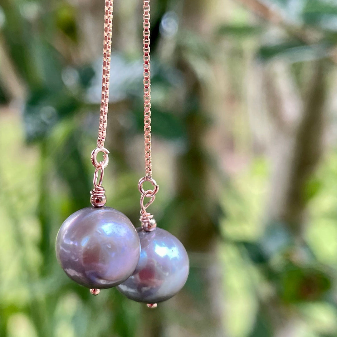 Dove grey freshwater pearl thread earrings