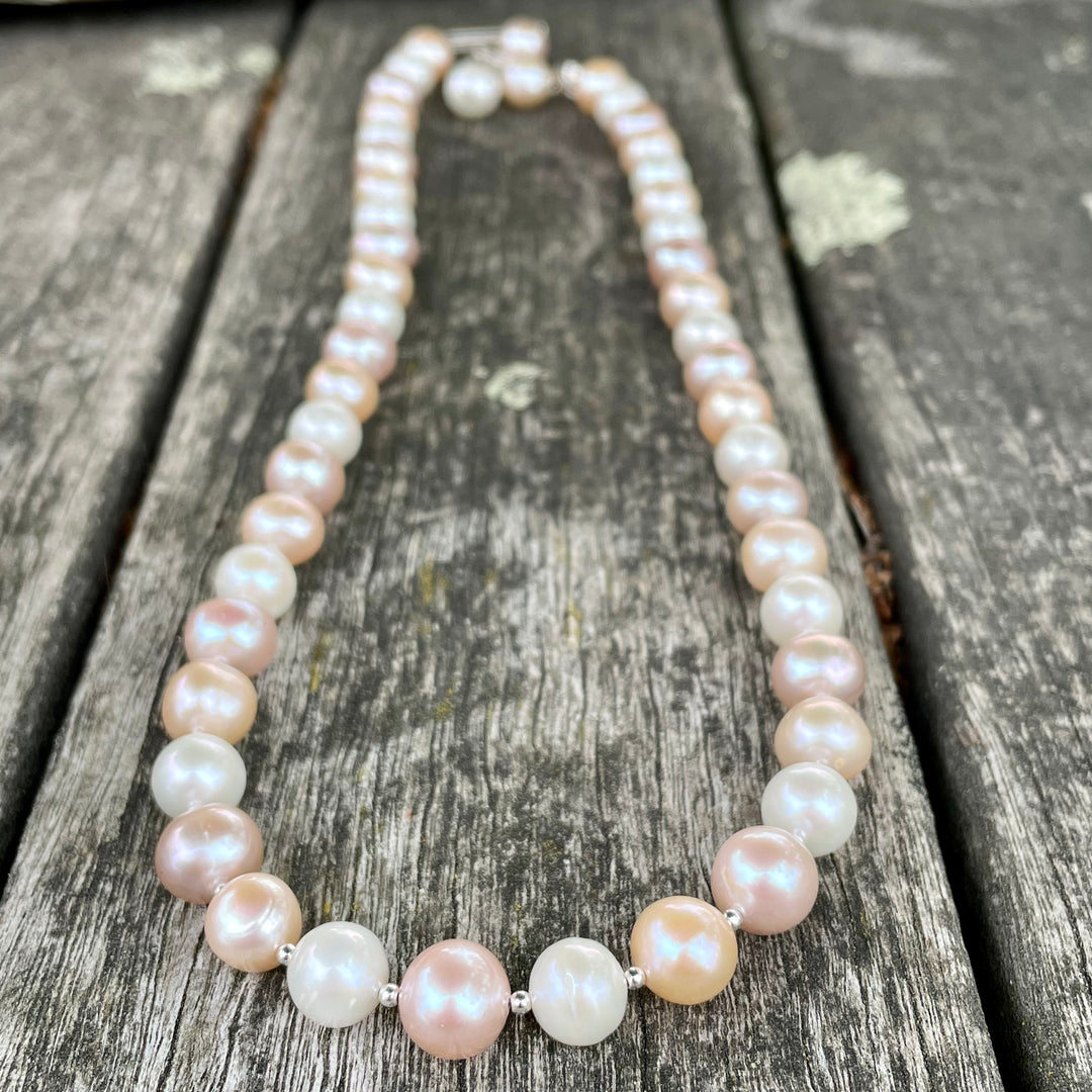 Pink, white and apricot freshwater pearl necklace