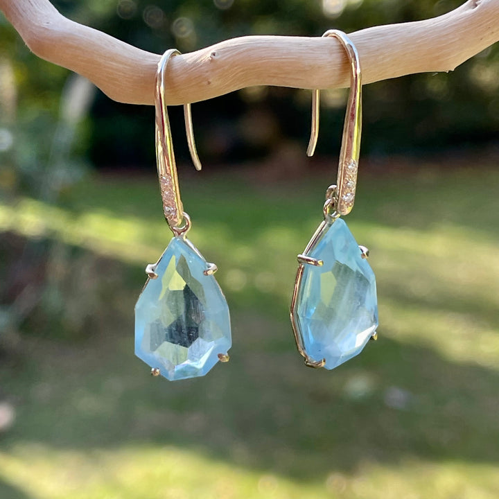 9ct Gold Faceted claw set aquamarine earrings