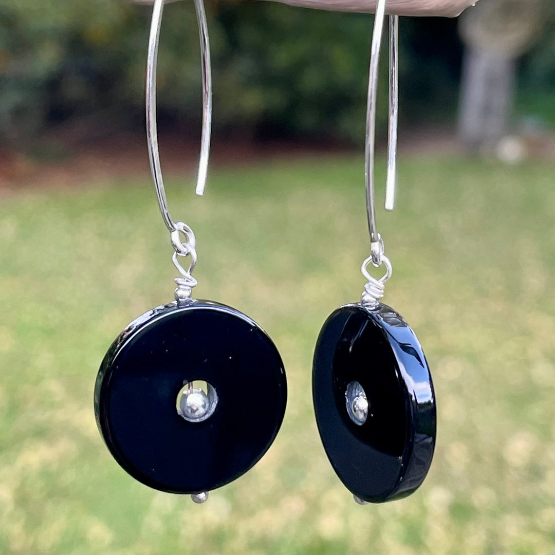Black onyx disc earrings