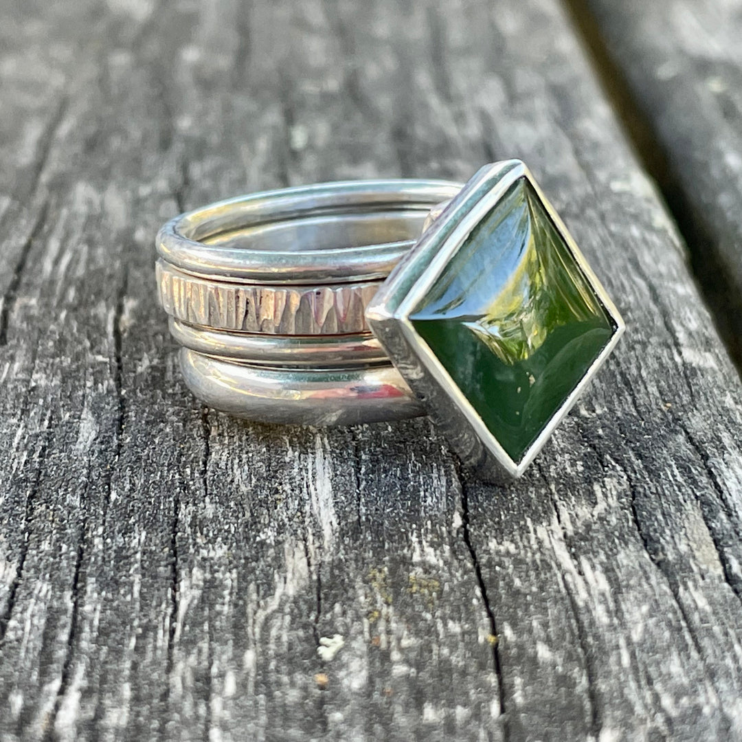 Square NZ Greenstone Unity Spinner Ring