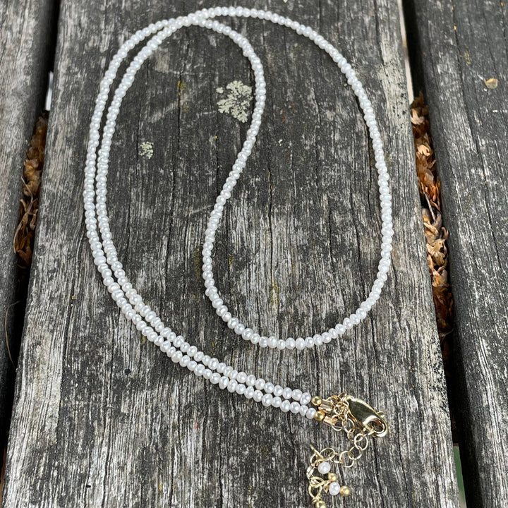 Tiny Freshwater Pearl and Yellow Gold Fill Necklace