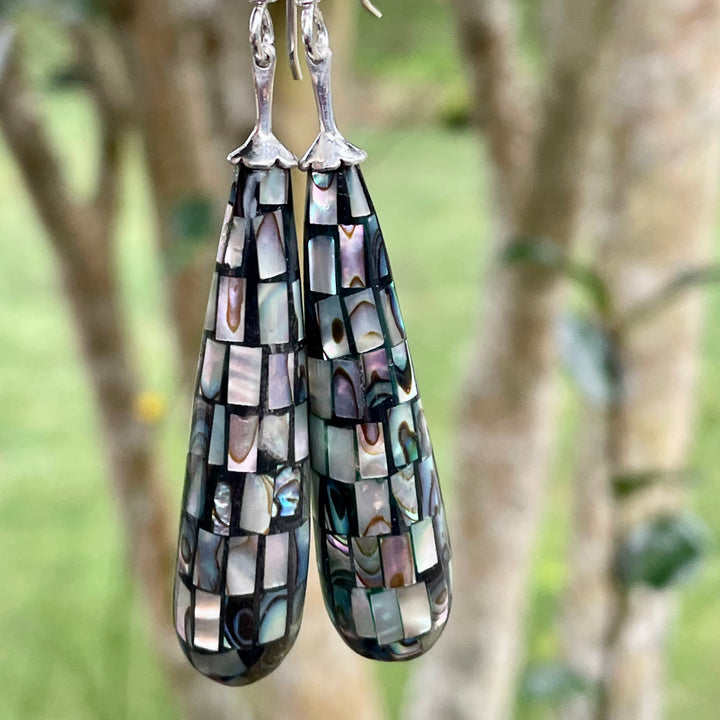 Mosaic Paua shell drop earrings
