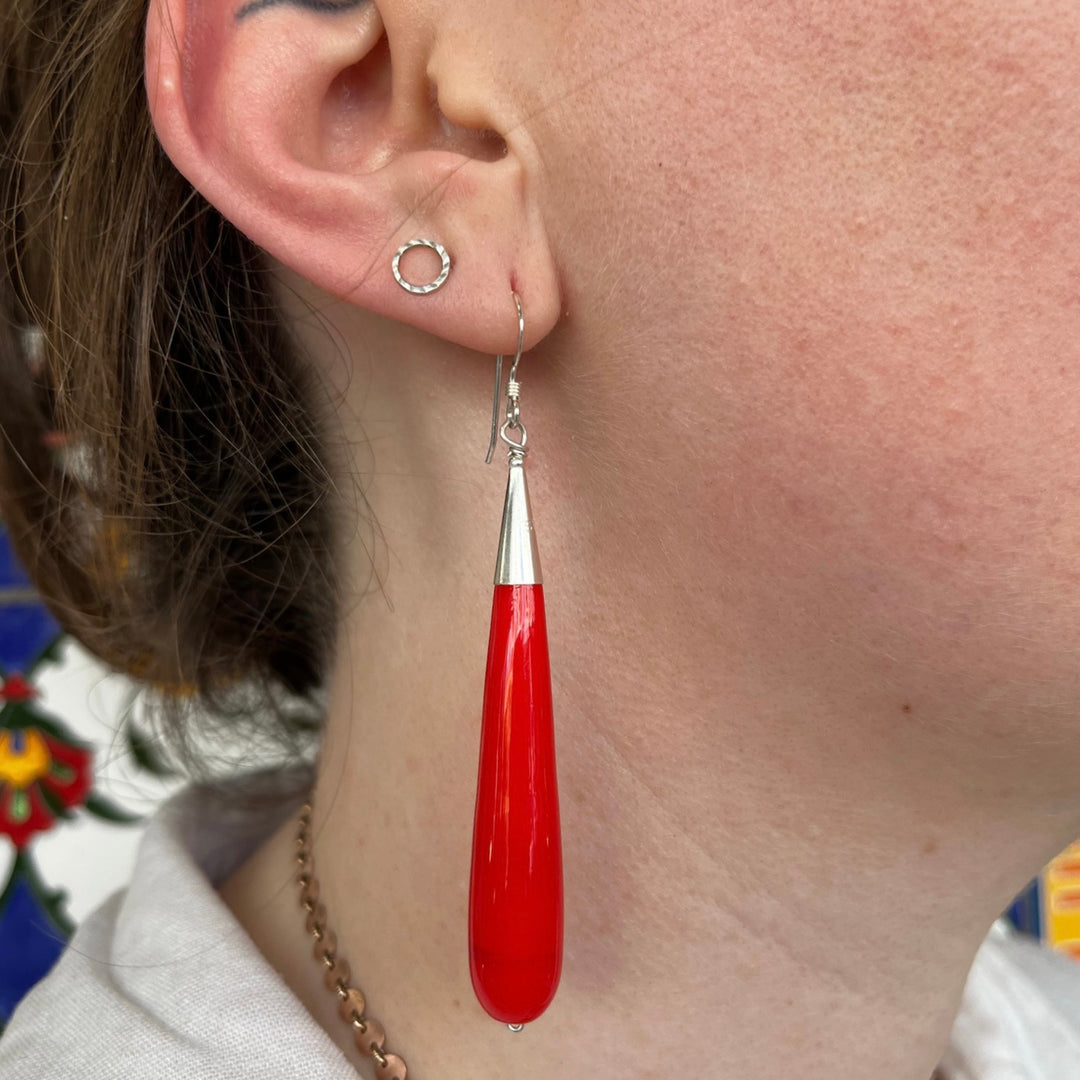Long Red Opaque Venetian Glass Drop Earrings