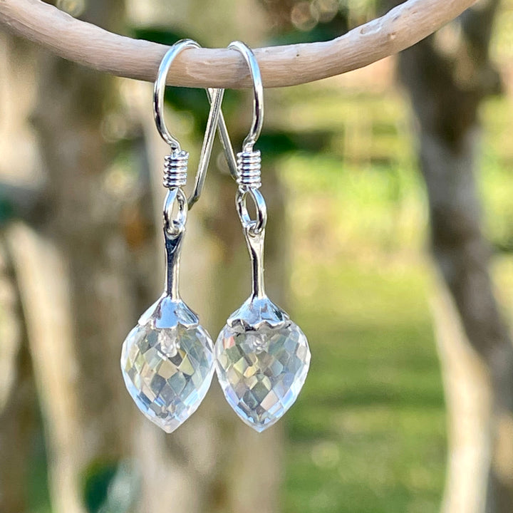 Faceted rock crystal drop earrings