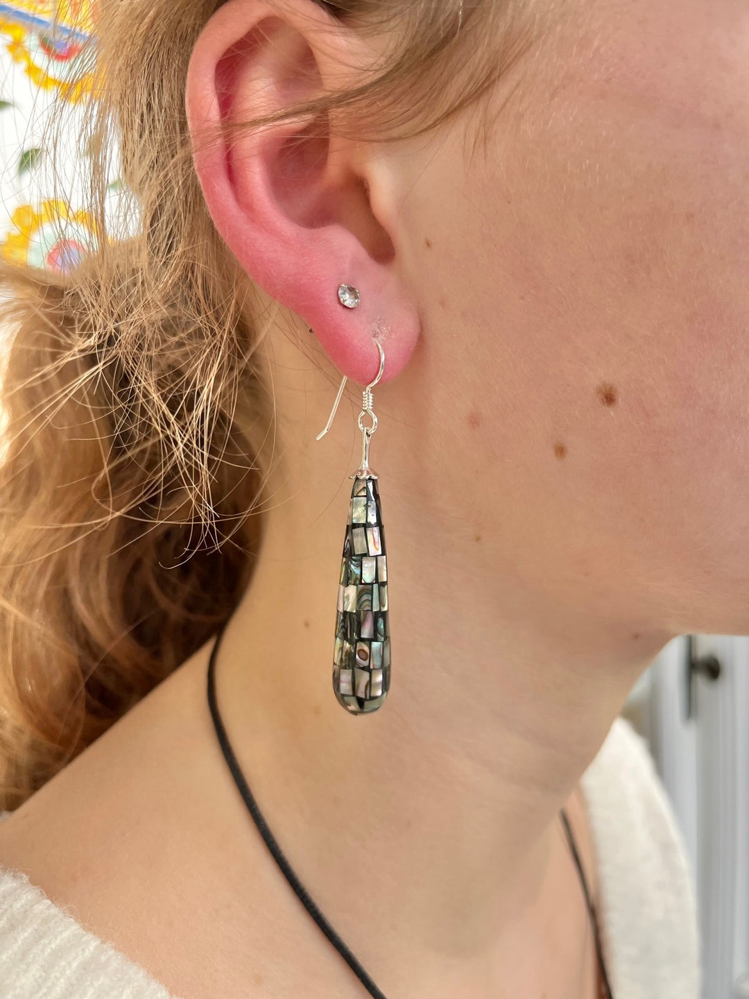Mosaic Paua shell drop earrings
