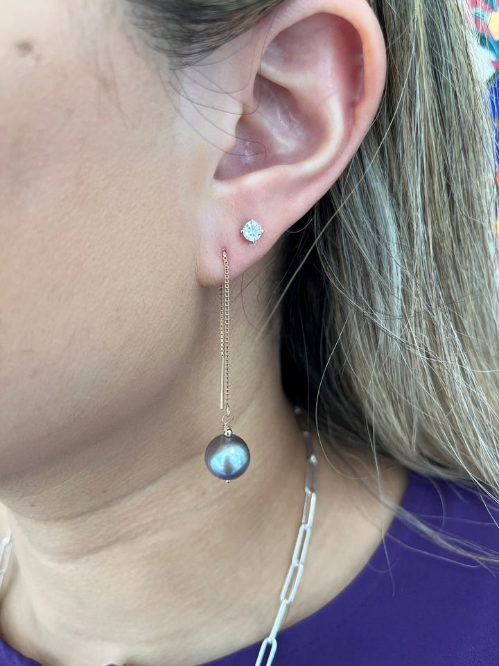 Dove grey freshwater pearl thread earrings